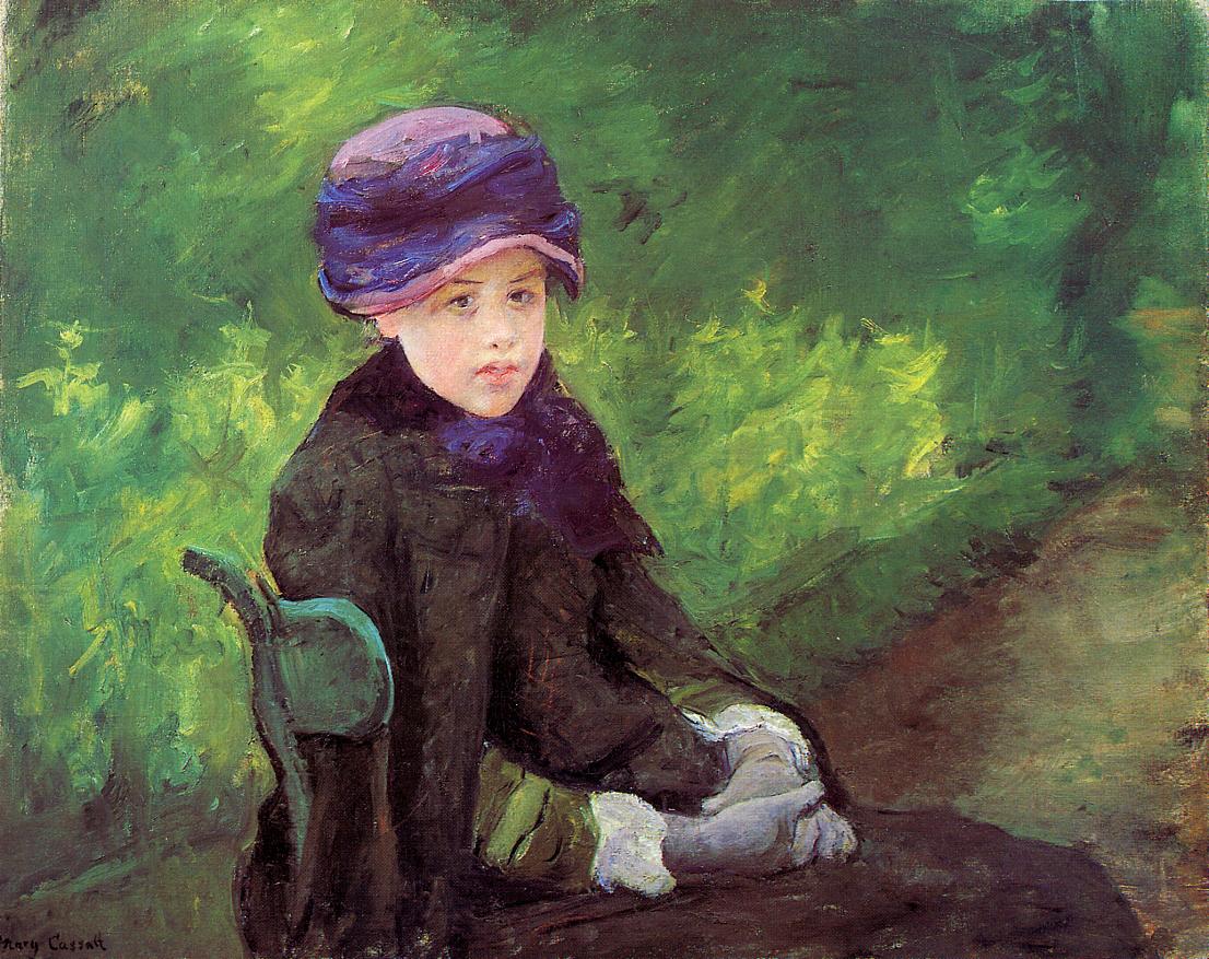 Susan Seated Outdoors Wearing a Purple Hat - Mary Cassatt Painting on Canvas